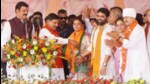 Congress MLA from Bina in MP, Nirmala Sapre, joined the BJP in an election rally in Rahatgarh on Sunday (Twitter Photo)