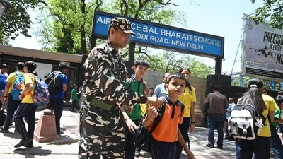Air Force Bal Bharati School, Lodhi Road evacuated in view of Bomb Hoax mail in the morning in New Delhi, on Wednesday, May 1, 2024. (Photo by Arvind Yadav/ Hindustan Times) Air Force Bal Bharati School, Lodhi Road evacuated in view of Bomb Hoax mail in the morning in New Delhi, on Wednesday, May 1, 2024. (Photo by Arvind Yadav/ Hindustan Times)