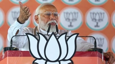 Dhaurahra: Prime Minister Narendra Modi addresses during a public meeting for Lok Sabha elections. (PTI)