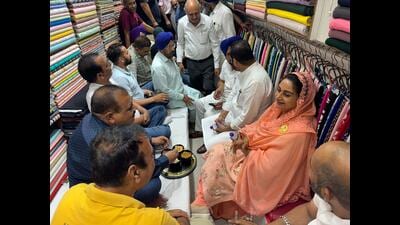 Shiromani Akali Dal (SAD) candidate from Bathinda Lok Sabha seat Harsimrat Kaur Badal during campaigning.