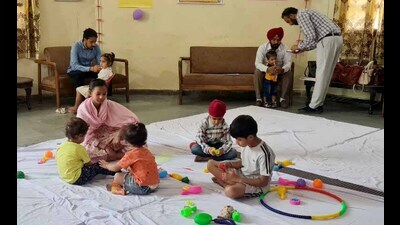 The creches were set up in separate rooms the complexes where the training sessions were organised. (HT Photo) The creches were set up in separate rooms the complexes where the training sessions were organised. (HT Photo)