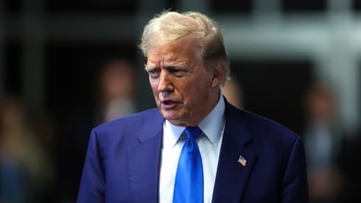 Former President Donald Trump speaks to media as he returns to his trial at the Manhattan Criminal Court, Friday, May 3, 2024, in New York. (Charly Triballeau/Pool Photo via AP) (AP) Former President Donald Trump speaks to media as he returns to his trial at the Manhattan Criminal Court, Friday, May 3, 2024, in New York. (Charly Triballeau/Pool Photo via AP) (AP)