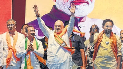 Union home minister Amit Shah in Secunderabad on Sunday. (PTI) Union home minister Amit Shah in Secunderabad on Sunday. (PTI)