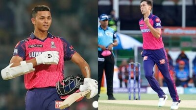 Trent Boult (right) and Yashasvi Jaiswal are both part of the RR squad in IPL 2024 Trent Boult (right) and Yashasvi Jaiswal are both part of the RR squad in IPL 2024