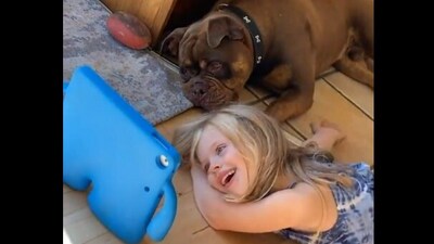 Snapshot of the girl with her pet dog. Snapshot of the girl with her pet dog.