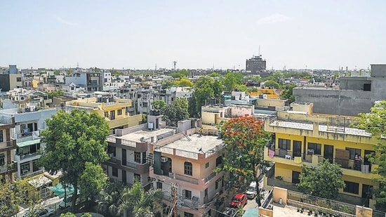 A bird’s-eye view of C5 Block in Janakpuri in Delhi. (Sanchit Khanna/HT photo)