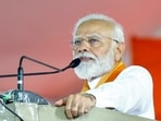 Prime Minister Narendra Modi addresses an NDA election meeting in Anakapalle on Monday.(ANI)