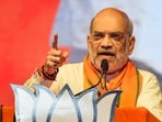 Union Home Minister Amit Shah at a public meeting for Lok Sabha elections.(PTI)