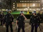 FILE PHOTO: Police stand guard at Columbia University, where a building occupation and protest encampment had been set up in support of Palestinians, during the ongoing Hamas-Israel conflict