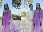 Naomi Campbell wears a custom Manish Malhotra beaded saree to Umar Kamani's wedding. 