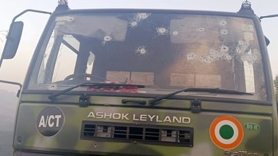 An Indian Air Force vehicle convoy was attacked by terrorists in the Poonch district of J&K on Saturday. (ANI) An Indian Air Force vehicle convoy was attacked by terrorists in the Poonch district of J&K on Saturday. (ANI)