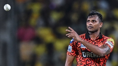 Sunrisers Hyderabad's T Natarajan collects a throw. (AFP)