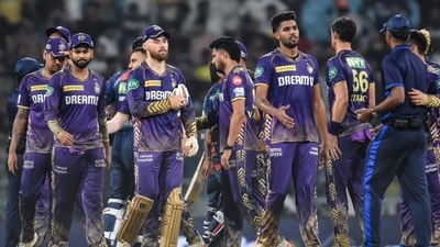 Kolkata Knight Riders' players celebrate after their team's win against Lucknow Super Giants at the Indian Premier League (IPL) Twenty20 cricket match in Ekana Cricket Stadium of Lucknow (AFP) Kolkata Knight Riders' players celebrate after their team's win against Lucknow Super Giants at the Indian Premier League (IPL) Twenty20 cricket match in Ekana Cricket Stadium of Lucknow (AFP)