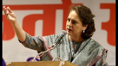 Congress leader Priyanka Gandhi speaks during a ‘workers meeting’, in Rae Bareli, Monday. (Sourced)