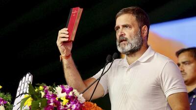 Congress leader Rahul Gandhi has doubled down on his claim about the BJP’s alleged plan to change the Constitution. (PTI) Congress leader Rahul Gandhi has doubled down on his claim about the BJP’s alleged plan to change the Constitution. (PTI)