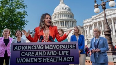 Oscar-winning actor and women's health activist Halle Berry joins female senators as they introduce new legislation to boost federal research on menopause, at the Capitol in Washington, Thursday, May 2, 2024. The bipartisan Senate bill, the Advancing Menopause Care and Mid-Life Women's Health Act, would create public health efforts to improve women's mid-life health. (AP Photo/J. Scott Applewhite) (AP) Oscar-winning actor and women's health activist Halle Berry joins female senators as they introduce new legislation to boost federal research on menopause, at the Capitol in Washington, Thursday, May 2, 2024. The bipartisan Senate bill, the Advancing Menopause Care and Mid-Life Women's Health Act, would create public health efforts to improve women's mid-life health. (AP Photo/J. Scott Applewhite) (AP)