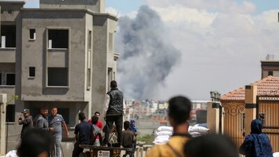Smoke rises following an Israeli strike after the Israeli military began evacuating Palestinian civilians ahead of a threatened assault on Rafah. (Reuters)