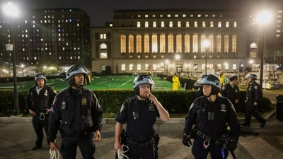 FILE PHOTO: Police stand guard at Columbia University, where a building occupation and protest encampment had been set up in support of Palestinians, during the ongoing Hamas-Israel conflict (REUTERS)