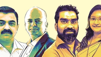 Left to right: Shashank Kamat, Shiv Sena (UBT), Hiren Joshi, Indian National Congress, Reedan Fernando, Shiv Sena (Eknath Shinde), and Aarti Pugaonkar, BJP. Left to right: Shashank Kamat, Shiv Sena (UBT), Hiren Joshi, Indian National Congress, Reedan Fernando, Shiv Sena (Eknath Shinde), and Aarti Pugaonkar, BJP.