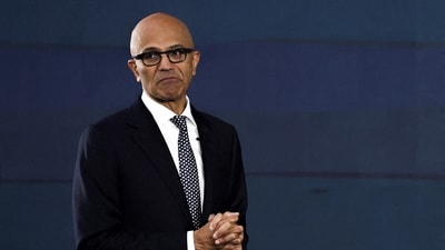Satya Nadella speaks during the "Microsoft Build: AI Day" event in Bangkok, Thailand. (Reuters)