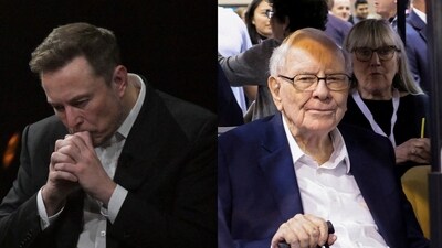 Tesla CEO Elon Musk and Warren Buffett are seen. Tesla CEO Elon Musk and Warren Buffett are seen.