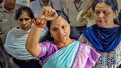 BRS leader K Kavitha leaves the Rouse Avenue Court after being produced by the Central Bureau of Investigation (CBI) in the Delhi liquor policy case, in New Delhi. (PTI file) BRS leader K Kavitha leaves the Rouse Avenue Court after being produced by the Central Bureau of Investigation (CBI) in the Delhi liquor policy case, in New Delhi. (PTI file)
