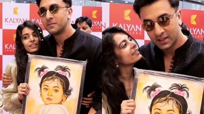 Ranbir Kapoor looked thrilled to be gifted a portrait of Raha. (Instagram) Ranbir Kapoor looked thrilled to be gifted a portrait of Raha. (Instagram)