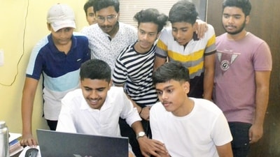 Students of Lohia Nagar Mount Carmel School in Patna check results on computer after announcement of ICSE, ISC results 2024. (Santosh Kumar /HT Photographer )