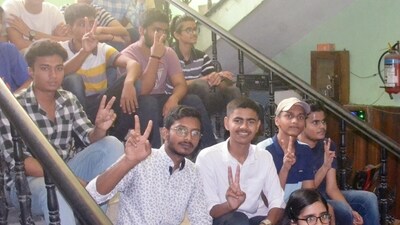 Lohia Nagar Mount Carmel School, Patna students celebrate after CISCE Board Class 10th &amp; 12th results are declared. Photo By Santosh Kumar&nbsp; (Santosh Kumar /HT Photographer )
