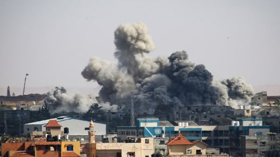 Smoke billows after Israeli bombardment in Rafah, in the southern Gaza Strip on May 6, 2024 amid the ongoing conflict between Israel and the Palestinian militant group Hamas. (AFP)