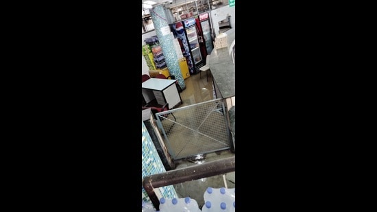 Stagnant water in the canteen due to drainage blockage (HT Photo)