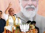 Saran, Bihar, India -May .02, 2024:Union Defence Minister Rajnath Singh addressing a public rally for Lok Sabha election in Saran, Bihar, India, Thursday,02, 2024. (Photo by Santosh Kumar/ Hindustan Times)