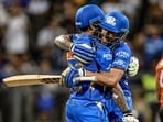 Mumbai Indians' Tilak Varma (R) and Suryakumar Yadav celebrate after their team's win against Sunrisers Hyderabad Mumbai Indians' Tilak Varma (R) and Suryakumar Yadav celebrate after their team's win against Sunrisers Hyderabad