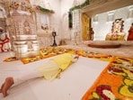 Prime Minister Narendra Modi prostrates before Lord Ram at the Ram temple in Ayodhya on Sunday. Prime Minister Narendra Modi prostrates before Lord Ram at the Ram temple in Ayodhya on Sunday.