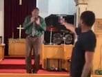 Video shows Pennsylvania man trying to shoot pastor mid-sermon (@CollinRugg/X) Video shows Pennsylvania man trying to shoot pastor mid-sermon (@CollinRugg/X)