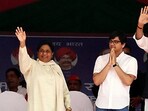 BSP chief Mayawati with nephew Akash Anand (middle). (Photo @samajwadiparty) BSP chief Mayawati with nephew Akash Anand (middle). (Photo @samajwadiparty)