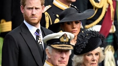 FILE PHOTO: Britain's Meghan, Duchess of Sussex, cries as she, Prince Harry, Duke of Sussex, Queen Camilla and King Charles attend the state funeral and burial of Britain's Queen Elizabeth, in London, Britain, September 19, 2022.       REUTERS/Toby Melville/File Photo (REUTERS)