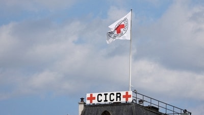 The ICRC flag is seen on the headquarters of the International Committee of the Red Cross (ICRC) in Geneva, Switzerland. (REUTERS)