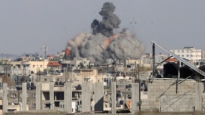Smoke rises following Israeli strikes, amid the ongoing conflict between Israel and the Palestinian Islamist group Hamas, in Rafah in the southern Gaza Strip. (REUTERS)