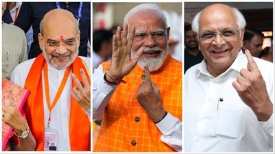 As the third phase of the Lok Sabha Elections is underway in various parts of the country, many prominent political leaders have cast their votes. Here's a glimpse of them exercising their franchise. As the third phase of the Lok Sabha Elections is underway in various parts of the country, many prominent political leaders have cast their votes. Here's a glimpse of them exercising their franchise.