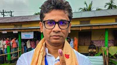 Independent candidate for Barpeta seat Dulu Ahmed shows his ink-marked finger after casting his vote at a polling station during the third phase of Lok Sabha elections at Hajo in Kamrup district of Assam. (PTI) Independent candidate for Barpeta seat Dulu Ahmed shows his ink-marked finger after casting his vote at a polling station during the third phase of Lok Sabha elections at Hajo in Kamrup district of Assam. (PTI)