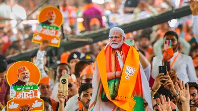 Stock market today: BJP supporters during a public meeting of Prime Minister Narendra Modi for Lok Sabha elections, in Dhar, Madhya Pradesh. (PTI) Stock market today: BJP supporters during a public meeting of Prime Minister Narendra Modi for Lok Sabha elections, in Dhar, Madhya Pradesh. (PTI)