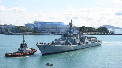 Three Indian Naval Ships have arrived in Singapore for a three-day visit as part of the operational deployment of the Navy's Eastern Fleet to the South China Sea, underscoring the strong linkages between both navies. (PTI) Three Indian Naval Ships have arrived in Singapore for a three-day visit as part of the operational deployment of the Navy's Eastern Fleet to the South China Sea, underscoring the strong linkages between both navies. (PTI)