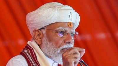 Ahmednagar: Prime Minister Narendra Modi addresses a public meeting for Lok Sabha elections. (PTI)