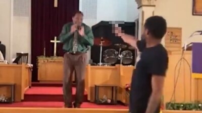 Video shows Pennsylvania man trying to shoot pastor mid-sermon (@CollinRugg/X) Video shows Pennsylvania man trying to shoot pastor mid-sermon (@CollinRugg/X)