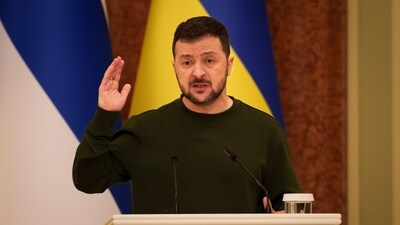 Ukraine's President Volodymyr Zelenskyy gestures during a press conference in Kyiv. (AP) Ukraine's President Volodymyr Zelenskyy gestures during a press conference in Kyiv. (AP)