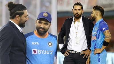 Yuvraj Singh with Rohit Sharma and Virat Kohli (BCCI/Screengrab) Yuvraj Singh with Rohit Sharma and Virat Kohli (BCCI/Screengrab)