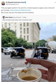 The image shows a troll’s post addressing non-smokers as “losers” and a Bengaluru doctor's response to it. (X/@DrDeepakKrishn1) The image shows a troll’s post addressing non-smokers as “losers” and a Bengaluru doctor's response to it. (X/@DrDeepakKrishn1)