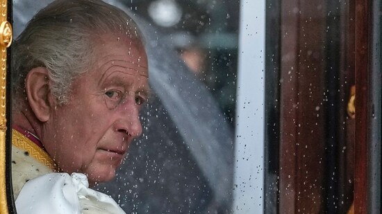 FILE - Britain's King Charles III makes his way to Westminster Abbey prior to his coronation ceremony in London Saturday, May 6, 2023. King Charles III’s decision to be open about his cancer diagnosis has helped the new monarch connect with the people of Britain and strengthened the monarchy in the year since his dazzling coronation at Westminster Abbey. (AP Photo/Alessandra Tarantino, File) (AP)