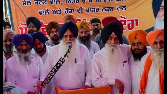 Shiromani Akali Dal (SAD) candidate from Khadoor Sahib LS seat Virsa Singh Valtoha addressing a gathering in Khadoor Sahib .